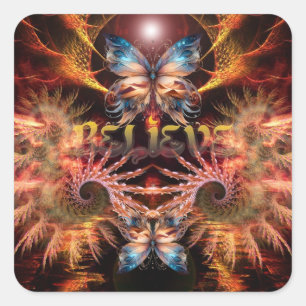 Believe Om-Fractal Art Inspirational Square Sticker