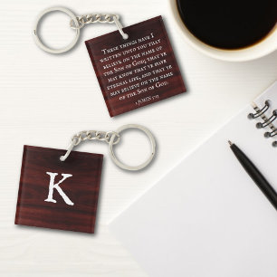 Believe on Jesus KJV Bible Verse Faith Monogram  Key Ring