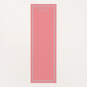 'Believe' Phrase Coral Pink & Gray Border Yoga Mat