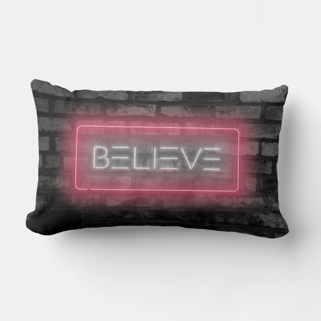 Believe Pink Neon Sign Lumbar Pillow (Front)