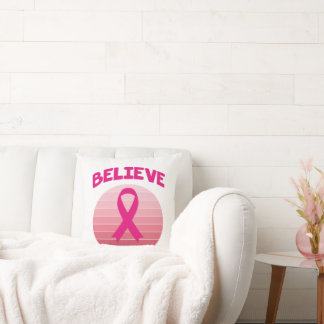 Believe Pink Ribbon Retro Throw Pillow