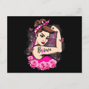 Believe Pink Ribbon Strong Women Breast Cancer Awa Postcard