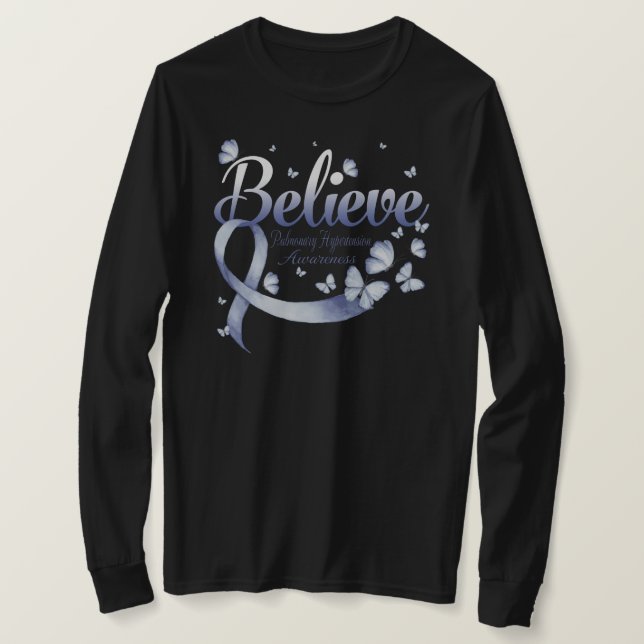 Believe PULMONARY HYPERTENSION Butterfly T-Shirt (Design Front)
