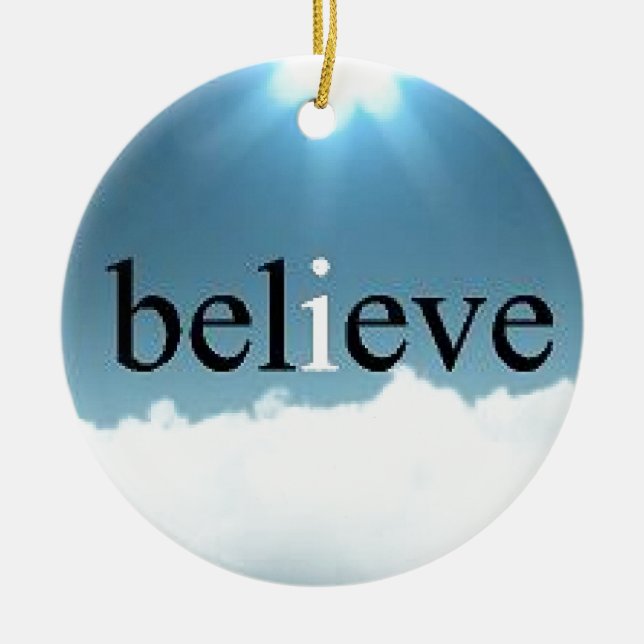 Believe Quote Ceramic Tree Decoration (Front)
