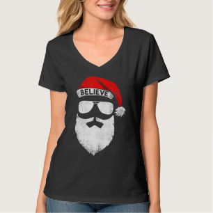 Believe Quote On Santa Hat Moustache Family Reunio T-Shirt