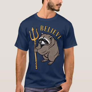 Believe Racoon Jimothy Holding Trident Pop Art T-Shirt