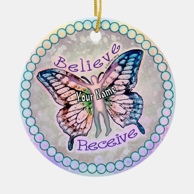 Believe Receive Ceramic Tree Decoration (Front)