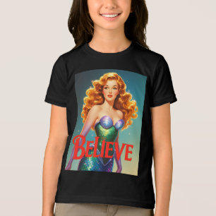 "Believe" Retro Mermaid Girls Whimsical Ocean Gift Tri-Blend Shirt
