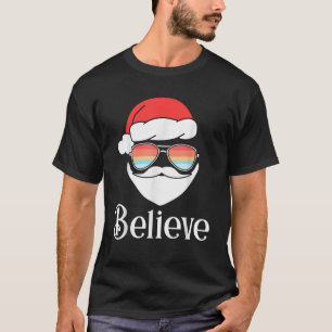 Believe Retro Santa Face Sunglasses Merry Christma T-Shirt