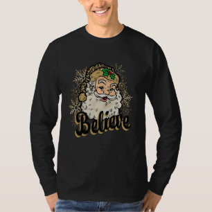 Believe Santa Christmas Cheetah Leopard Buffalo Pl T-Shirt
