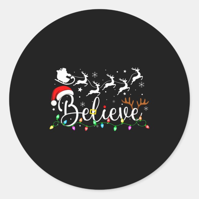 Believe Santa Claus Believe Christmas Matching Paj Classic Round Sticker (Front)