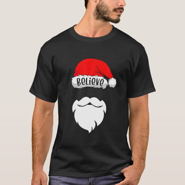Believe Santa Hat Christmas Squad Family Group Mat T-Shirt (Front)