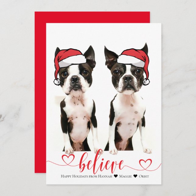 Believe Santa Hat Pet Photo Holiday Card (Front/Back)
