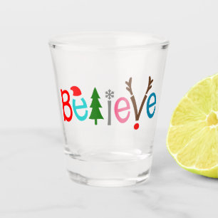 Believe Santa Hat Reindeer Antlers Christmas Shot Glass