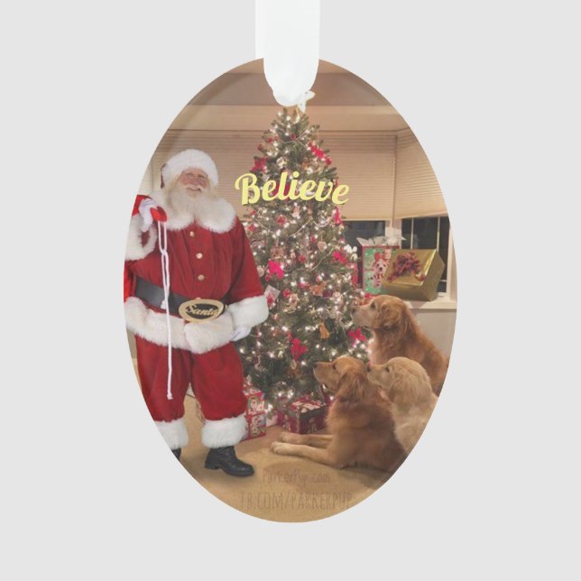 Believe - Santa Ornament with Dogs (Front)