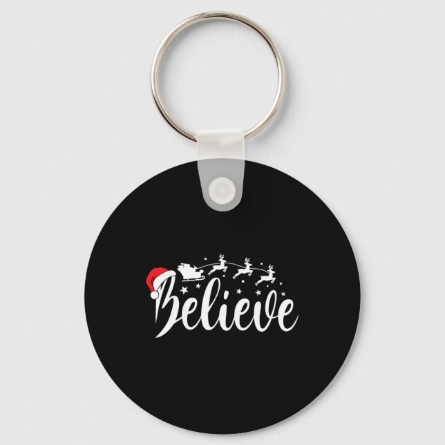 Believe Santa Xmas Pajama Fun Christmas Vibes Men  Key Ring (Front)