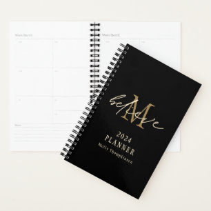 Believe Script 2024 Monogram Initial Name Black Planner
