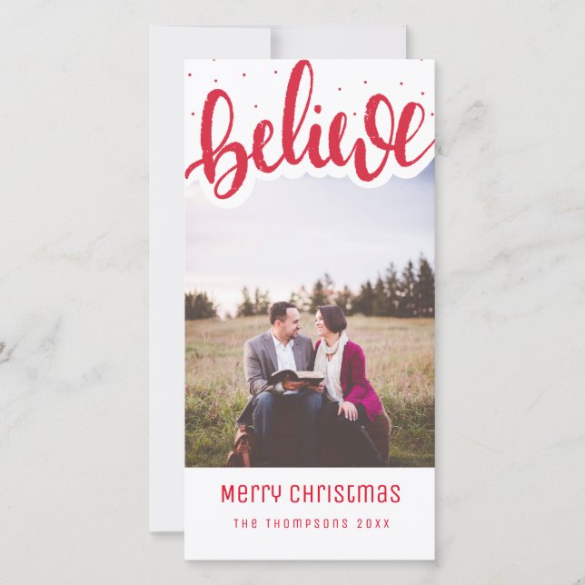 Believe script Christmas Photo Card (Front)