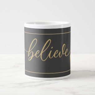 BELIEVE script, Santa JINGLE BELL,  Christmas Large Coffee Mug