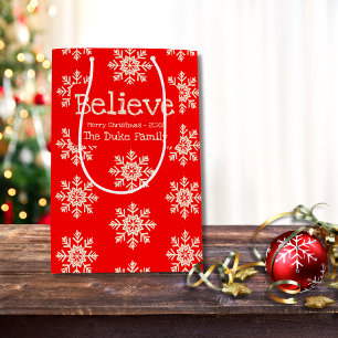 Believe   Snowflakes Pattern   Red and White  Medium Gift Bag