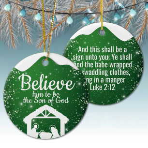 Believe Son of God Manger Divine Passage ⛪️ 🎄 Ceramic Tree Decoration