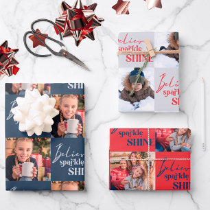 Believe Sparkle Shine Square Photos Set of 3 Wrapping Paper Sheet