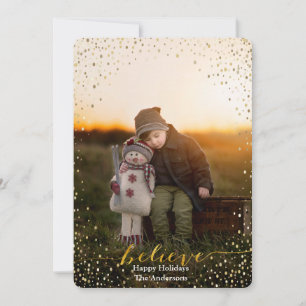 Believe Sparkling Faux Foil Script Holiday Card