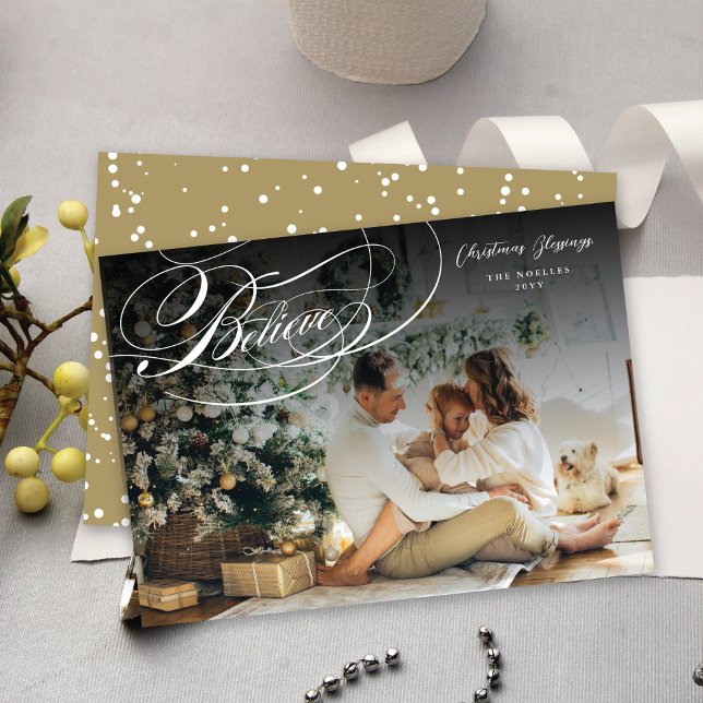 Believe Swash Script Religious Christmas Photo Holiday Card (Creator Uploaded)