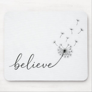 Believe Text with Floating Dandelion Seeds Mouse Pad