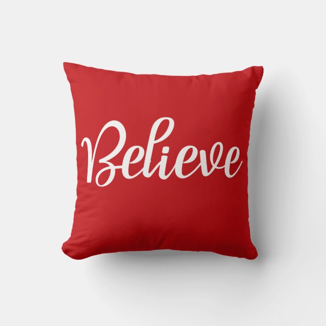 BELIEVE Throw Pillow for Holiday Decorating (Front)