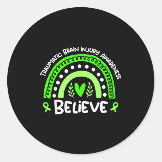 Believe traumatic brain injury awareness month classic round sticker