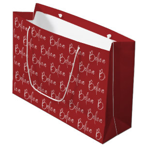 Believe Typography Red Holiday Large Gift Bag
