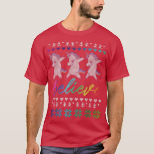 Believe Unicorn Dabbing Ugly Unicorn Christmas Swe T-Shirt