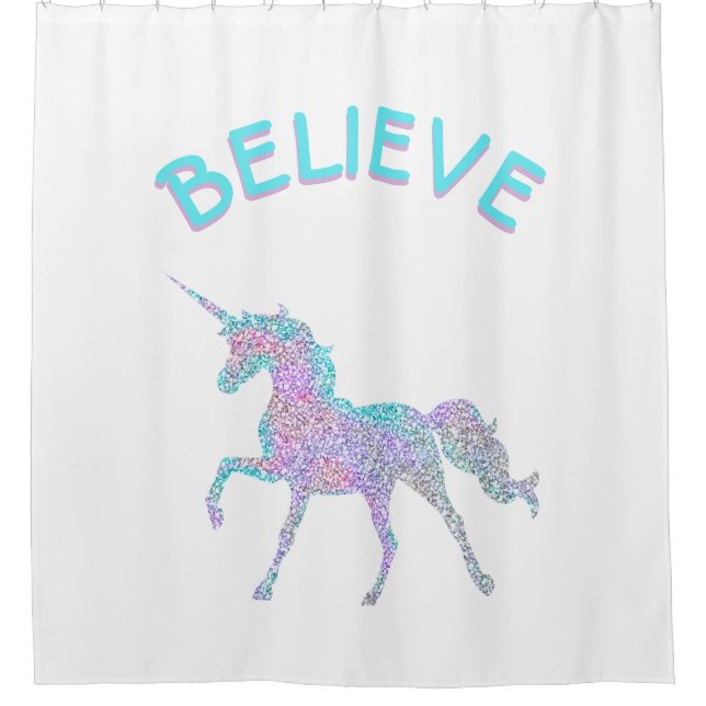 Believe Unicorn Fantasy Shower Curtain (Front)
