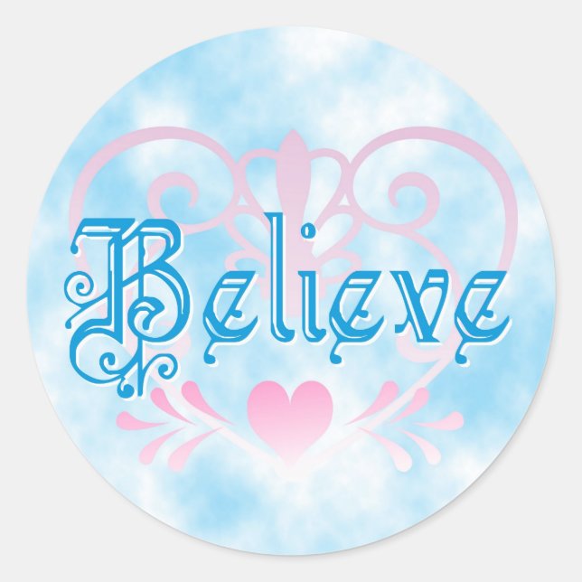 Believe w/ Hearts Classic Round Sticker (Front)