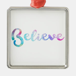 Believe Watercolor Typography Art Metal Tree Decoration