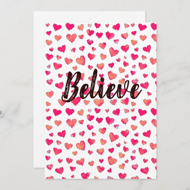 Believe Watercolor Typography Hearts Art  Announce Announcement (Front/Back)