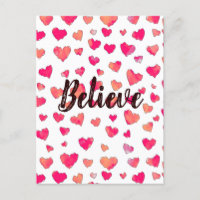 Believe Watercolor Typography Hearts Art