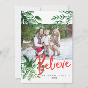 Believe Winter Greens Photo Holiday Card