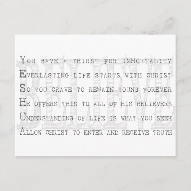 Believe Yeshua. Christian Postcard (Front)