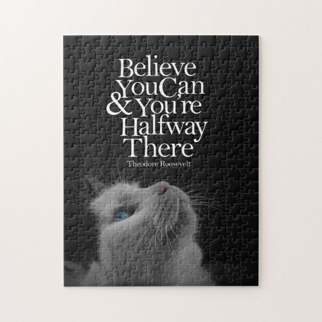 Believe You Can Beautiful Cat Motivational Quote Jigsaw Puzzle (Vertical)