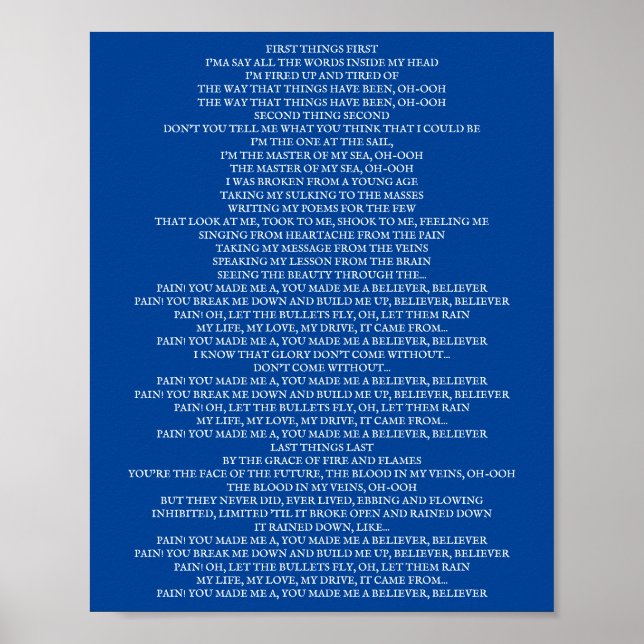 Believer Lyrics Poster (Front)