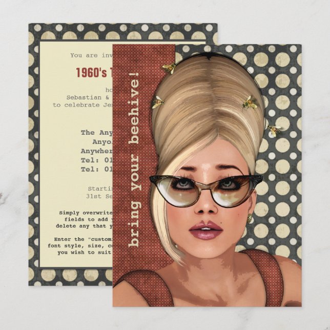 Belinda Beehive Retro Chic Medium Invitation (Front/Back)