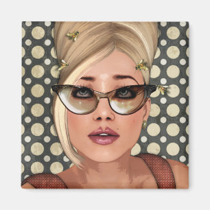 Belinda Beehive Retro Chic Square Magnet