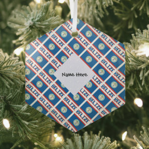 Belise and Belizean Flag Tiled with Your Name Glass Tree Decoration
