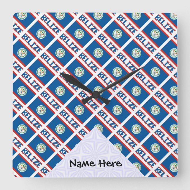 Belise and Belizean Flag Tiled with Your Name Square Wall Clock (Front)