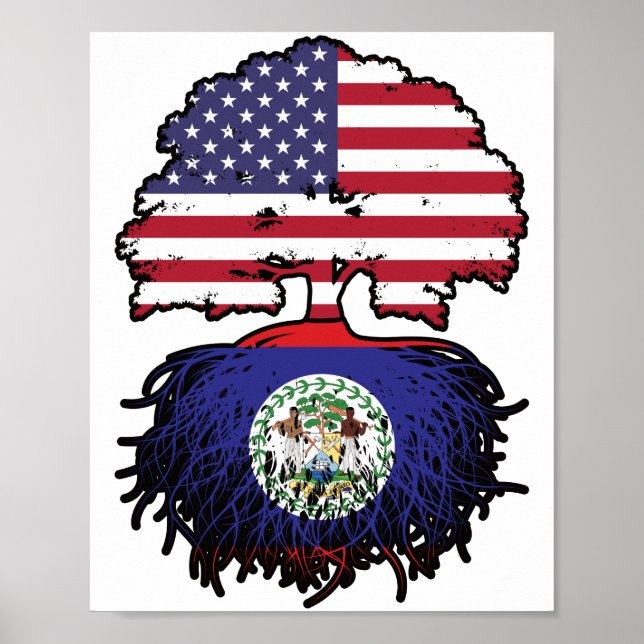 Belise Belizean American USA Tree Roots Flag Poster (Front)