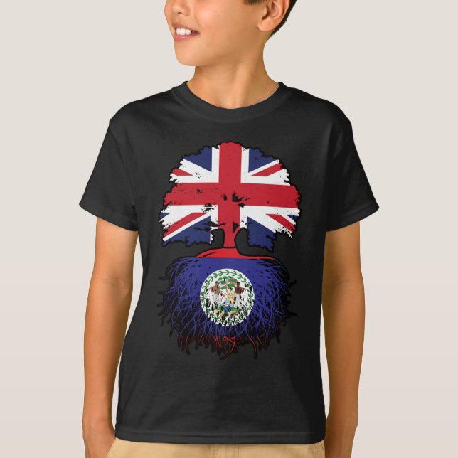 Belise Belizean British UK Tree Roots Flag T-Shirt (Front)