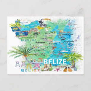Belise Caribbean Illustrated Travel Map with Roads Postcard