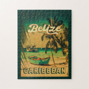 Belise Caribbean Vintage Palm Trees Souvenir Jigsaw Puzzle